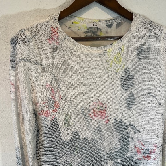 Sioni Lightweight Open Knit Watercolor Floral Layered Long Sleeve Sweater - Picture 2 of 9